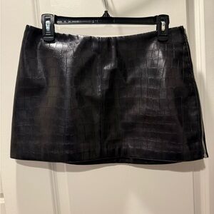 Divided Black Croc-Embossed Mini Skirt